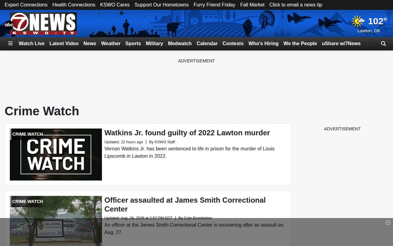 KSWO Crime regional news section covering Grady County and Chickasha reports