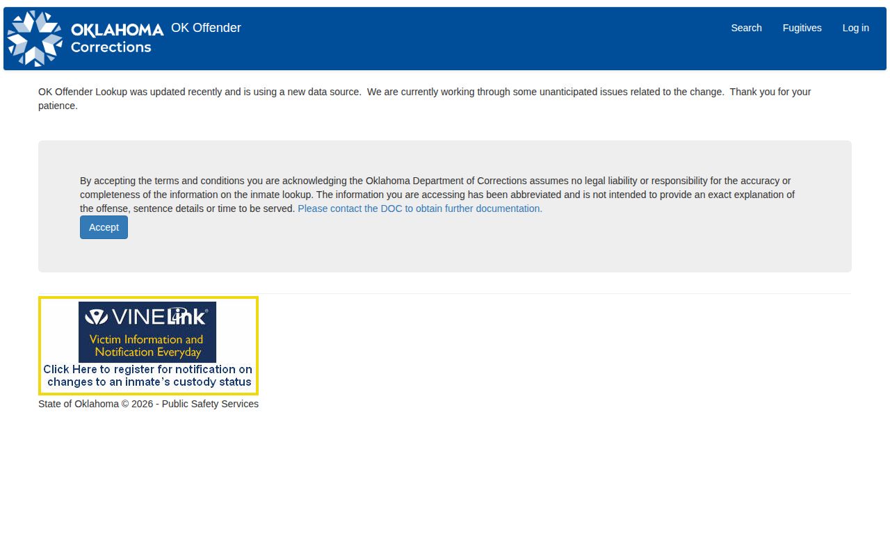 Oklahoma Department of Corrections offender lookup for later state custody records